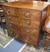 A Regency mahogany bow-fronted chest of drawers with reeded top W.104cm