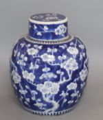 A large 19th century Chinese blue and white jar and cover Height 32cm