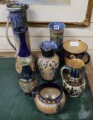 A group of Doulton vases, tygs, a jug, etc.