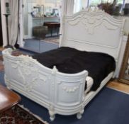 A French Louis XVI style bed painted in grey and cream W.164cm