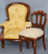 A Victorian style miniature easy chair with deep-buttoned upholstery and a similar miniature