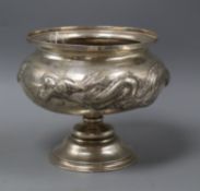 A late 19th/early 20th century Chinese Export white metal pedestal bowl by Wang Hing, Hong Kong,