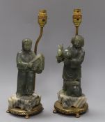 A pair of Chinese soapstone figural lamps