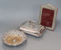 A plated tureen, Magnum coaster and photograph frame