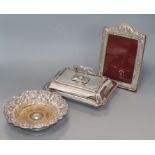A plated tureen, Magnum coaster and photograph frame