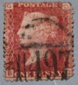 A Penny Red stamp with an error to the top right corner