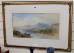 Cornelius Pearson, watercolour, Boatman on a lake, signed and dated 1869, 29 x 54cm