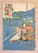 Four Japanese woodblock prints of figures by Suntei, Kunisada, Toyokuni, etc., largest 36 x 26cm,