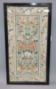 Two Chinese embroidered sleeves, framed