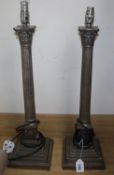 A pair of Corinthian columned plated table lamps Height 55cm