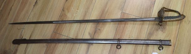 A Phillips & Son etched Army Officers sword and scabbard