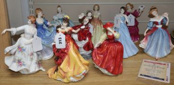 A group of ten Royal Doulton figures, including Abigail, HN 4044, Amy, HN 3316, Belle HN 3703,