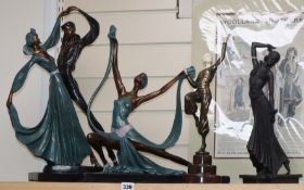 Four Art Deco style figures, various Tallest 48cm