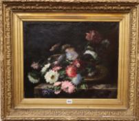 Louise Stephanie Dussieux (19th century), 'A Pannier of Chrysanthemums', signed and dated 1876,