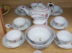 An 18th century New Hall tea service, pattern number N594, decorated with floral sprigs,