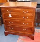 An Edwardian mahogany satinwood banded chest W.90cm