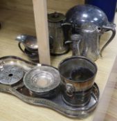 A plated roll-top breakfast dish, a plated champagne bucket and sundry plated items