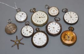 Eight assorted pocket watches including silver and 'Breguet a Paris'.