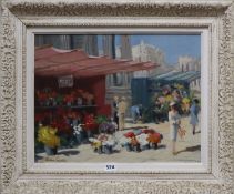 William Scudder, oil on board, Italian flower market, signed, 34 x 45cm