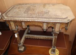 A Moorish mother of pearl inlaid table (a.f.) W.116cm