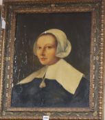 19th century Flemish School, oil on panel, Portrait of a 17th century lady, 53 x 43cm