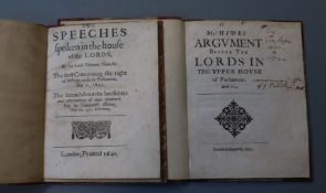 Mr: Hides Argvment Before The Lords in the Vpper Hovse of Parliament, 2 vols, red leather spine,