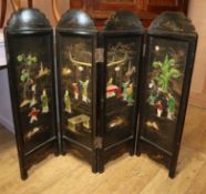 A Chinese four fold lacquer screen W.116cm