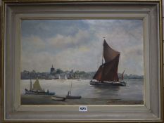 Vavasour Hammond (Wapping Group), oil on board, Sail barge on the Thames, signed, 36 x 51cm