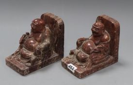 A pair of Chinese soapstone Buddha bookends