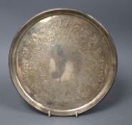 A George III engraved silver salver, London 1793, maker Elizabeth Jones, 23cm, approx. 16 oz.