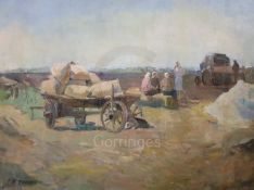 Arkadi Vasilievich Soroka (1921-2010)oil on canvasPeasants and cart in a landscapesigned18 x 24cm
