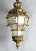 A late 19th century Louis XIV style 'Versailles' type ormolu and bevelled glass lantern Dia. 1ft