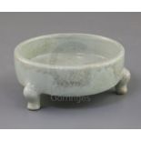 A Chinese celadon crackle glaze tripod censer, Yongzheng mark, late 19th/early 20th century, D. 11.