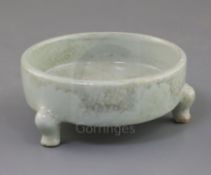 A Chinese celadon crackle glaze tripod censer, Yongzheng mark, late 19th/early 20th century, D. 11.