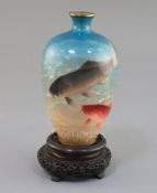 A Japanese wireless cloisonne Ginbari enamel 'carp' vase, by Ogasawara Shuzo, Meiji Period,
