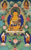 Two thangkhas, Tibet, first half 20th century, the first depicting a luohan and attendants in a