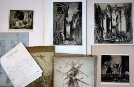 Sir Frank Brangwyn (1867-1956)studio remnantsA group of assorted etchings, letters and sketches