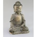 A Chinese bronze seated figure of Buddha Shakyamuni, 17th century, H. 25cm, small losses