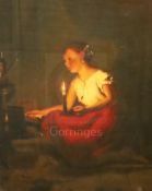 19th century Continental Schooloil on wooden panelCandle lit interior with a girl by a fire9.5 x 7.