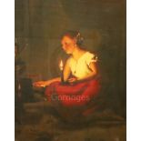 19th century Continental Schooloil on wooden panelCandle lit interior with a girl by a fire9.5 x 7.