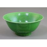 A Chinese green glazed bowl, Chenghua mark but later, crystalline crackle to the glaze all over,