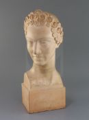 H. Bargas. A French Art Deco terracotta head of a classical beauty, signed, height 19in.