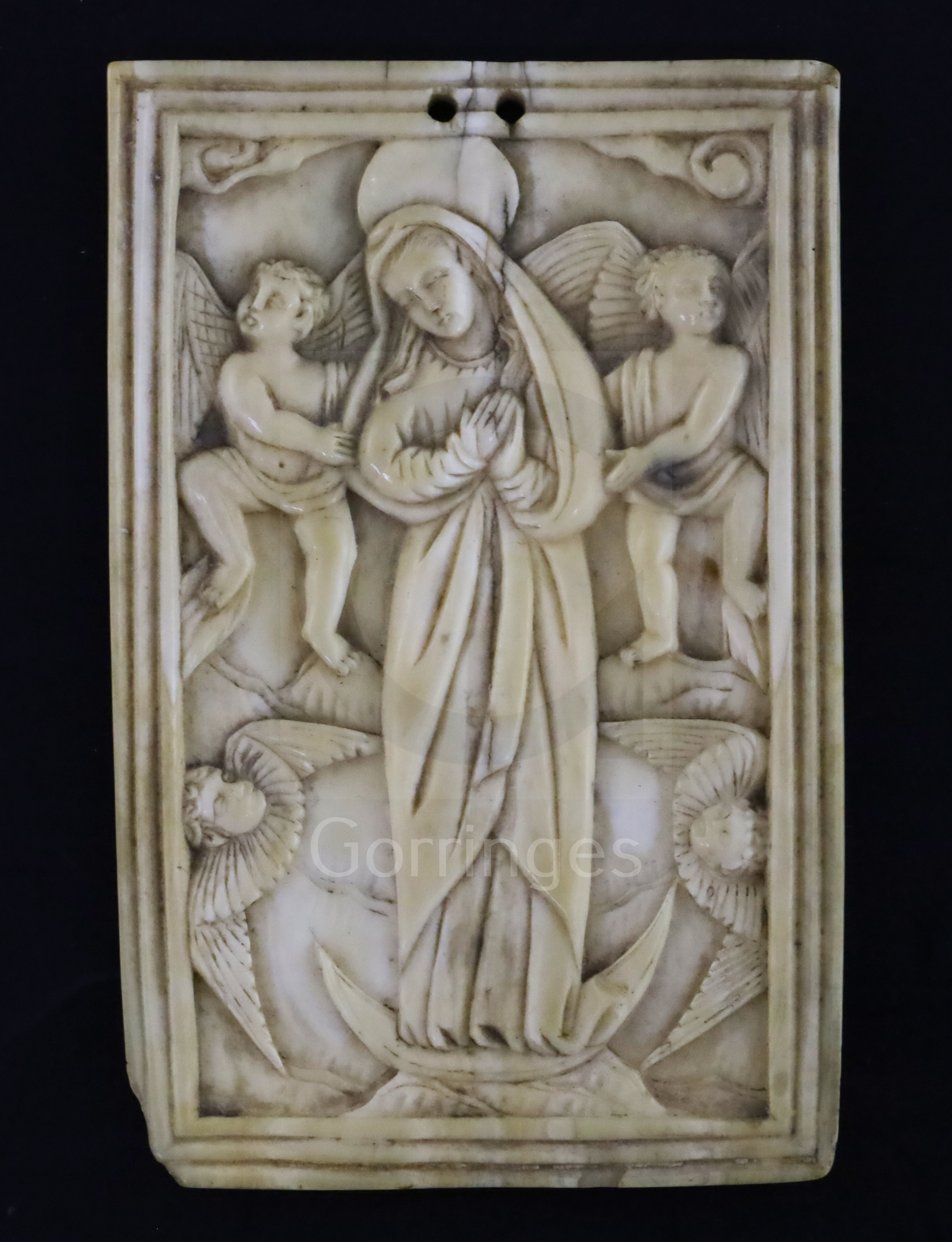 A late 17th / early 18th century Chinese 'Jesuit' relief-carved ivory plaque, The Apotheosis of