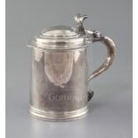 A Queen Anne Britannia standard silver lidded tankard, by Seth Lofthouse? with domed top and