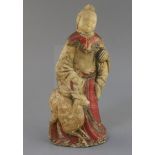A Chinese polychrome marble figure of Xi Wangmu, 17th/18th century, the figure of a deer by her