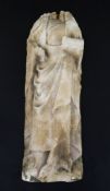 A Nottingham alabaster plaque, carved with the body of a medieval lady holding a book, traces of