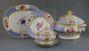 A Chamberlains Worcester dinner and dessert service, c.1816-20, each piece painted with botanical