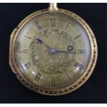 A George III two-colour gold open face keywind pocket watch by J. P. King, Kingsland, with Roman