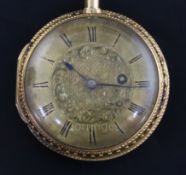A George III two-colour gold open face keywind pocket watch by J. P. King, Kingsland, with Roman