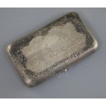 A mid 19th century Russian 84 zolotnik part engine turned silver and niello cigarette case,